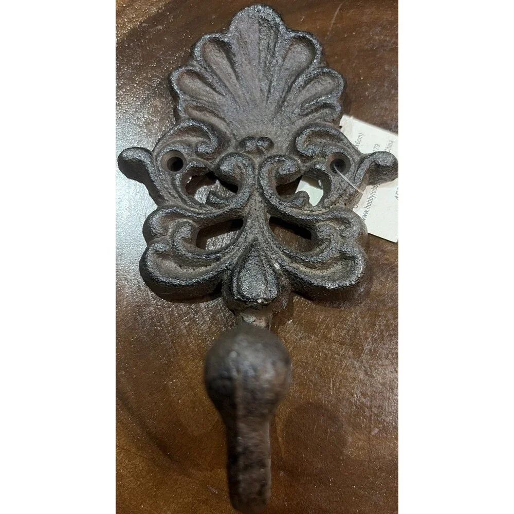 2 New Vintage CastIron Wall Hook Ornate Rustic Farmhouse Decor Dark Brown/Black